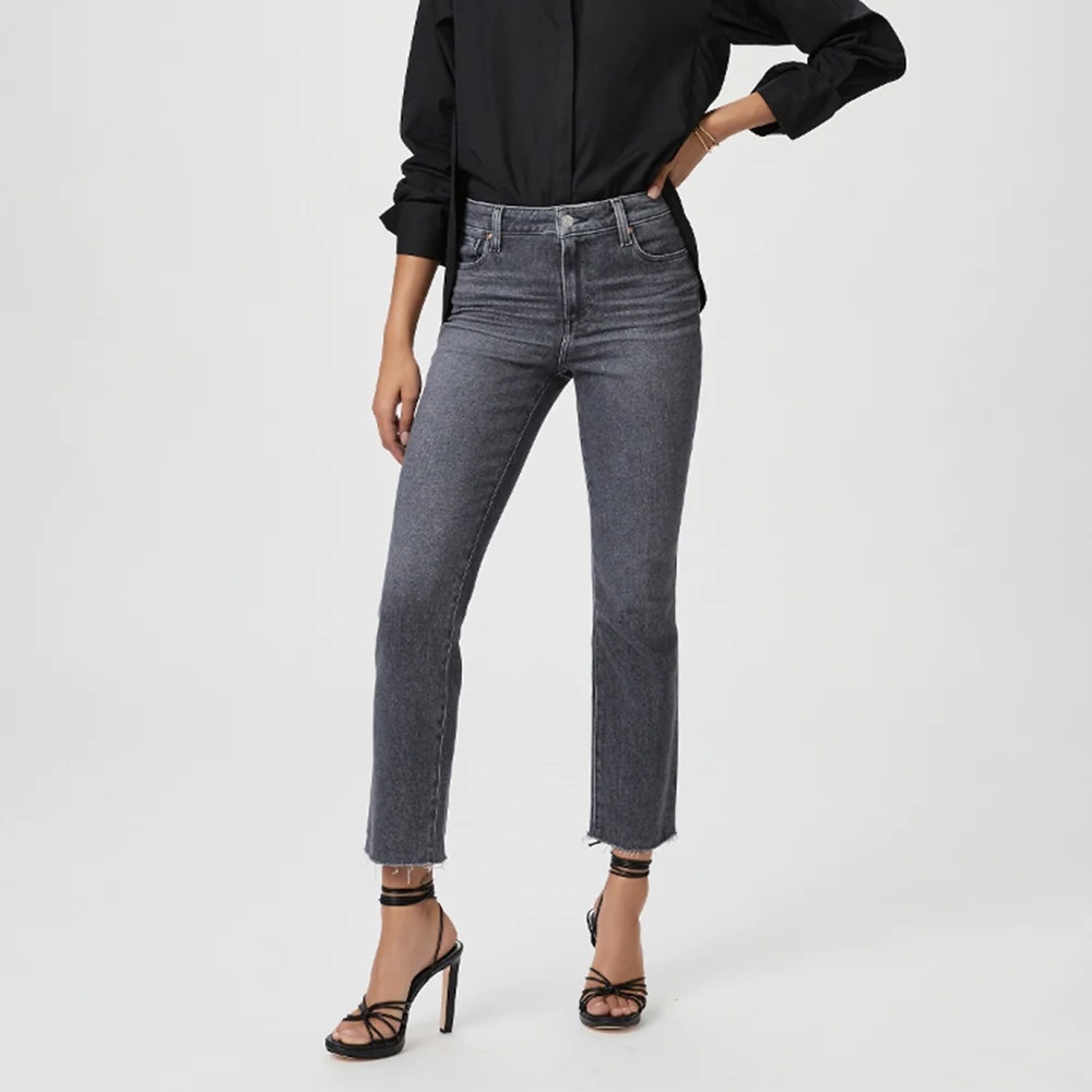 PAIGE | CINDY High Rise Straight Ankle Jean - Ash Black